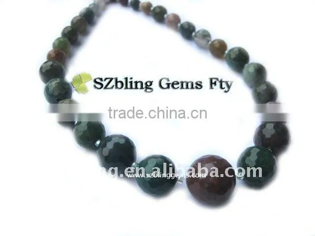 Fashion gemstone jewelry natural bloodstone faceted round beads necklace