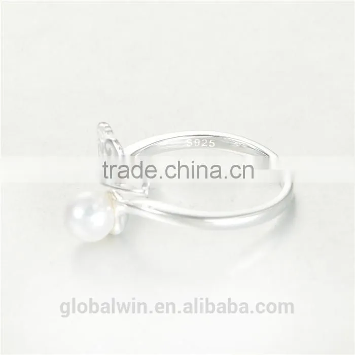 S925 Sterling Silver Princess Pearl Crown Open Rings