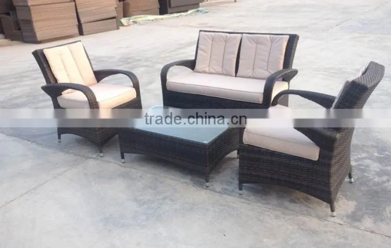 2016 New Design Outdoor Garden Rattan Wicker Patio Furniture Set Love Seat and Chair Sofa Furniture Seat Brown with Cushion