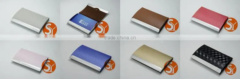 Black blocking RFID PU leather credit card case and business name card holder with customized engraving LOGO