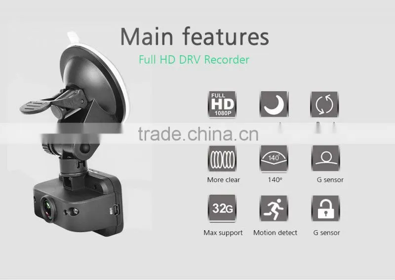 HD Car Dashboard Camera Car Accident DVR with LCD and 140 degree wide angle lense IR NIght Vision