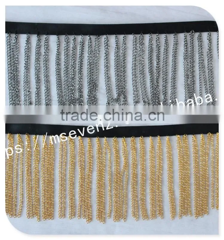 Fashion look 8cm width ribbon gold/silver fringe metal trim for bags