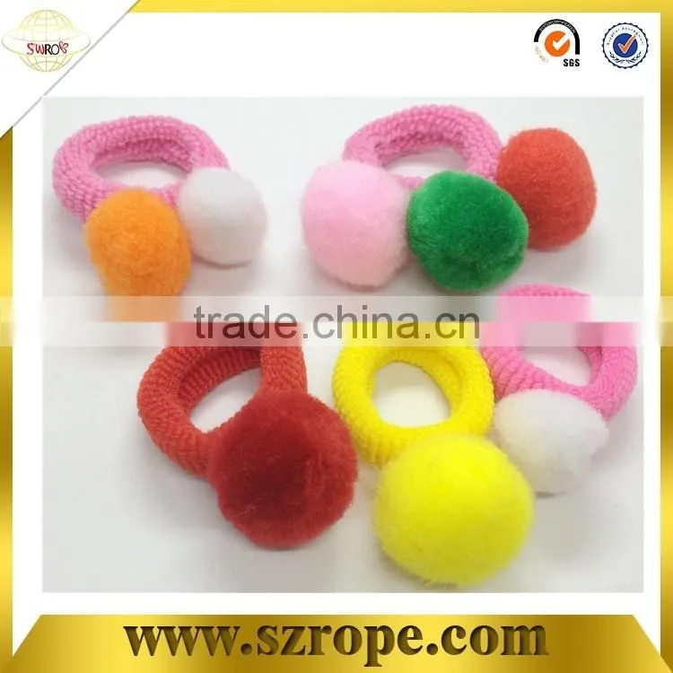 rabbit fur pom poms, elastic hair band with pom pom