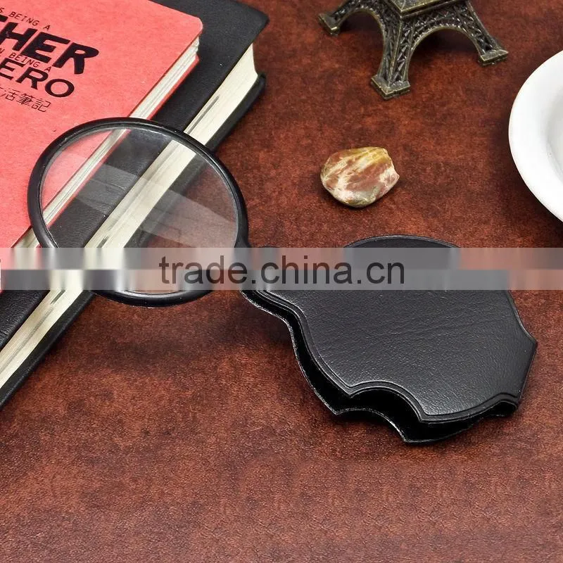 Outdoor Hiking PU Leather Case Portable 5X Times Magnifying Glass Magnifier