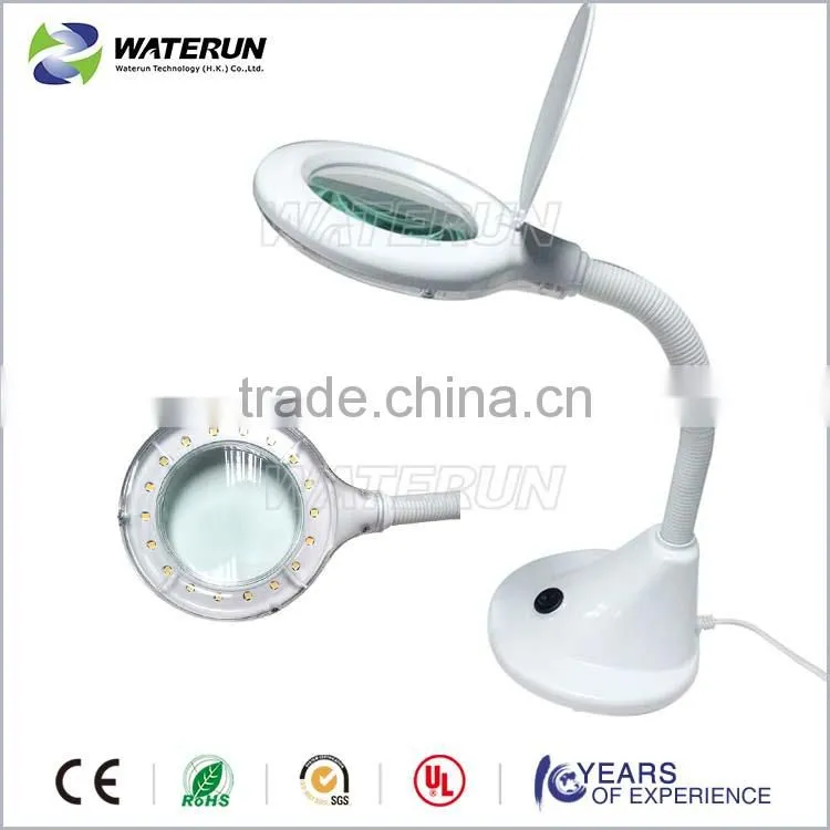 Flexible arm desktop 4" magnifying glass lamp with LED