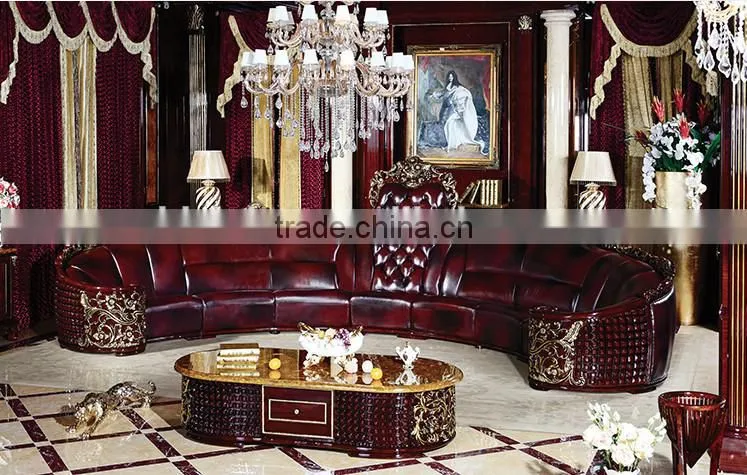 Luxurious American Style Genuine Leather Corner Sofa Set, Elegant Palace Living Room Furniture(MOQ=1 SET)