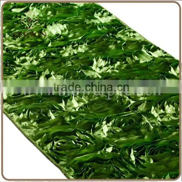 Plain dyed Pattern and Satin fabric,100% polyester satin Material Satin Rose Embroidery Table Runner/wedding deco rosette table