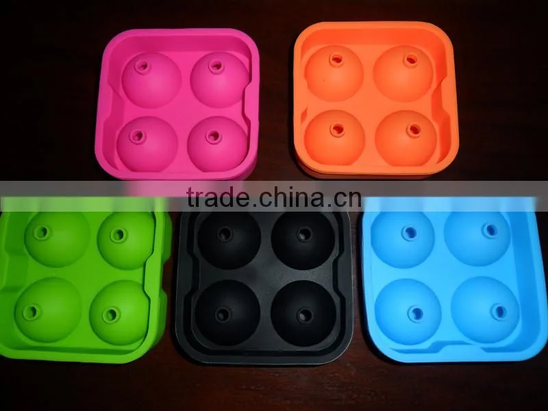 New Round Ice Balls Maker Silicone Tray Four Large Sphere Molds