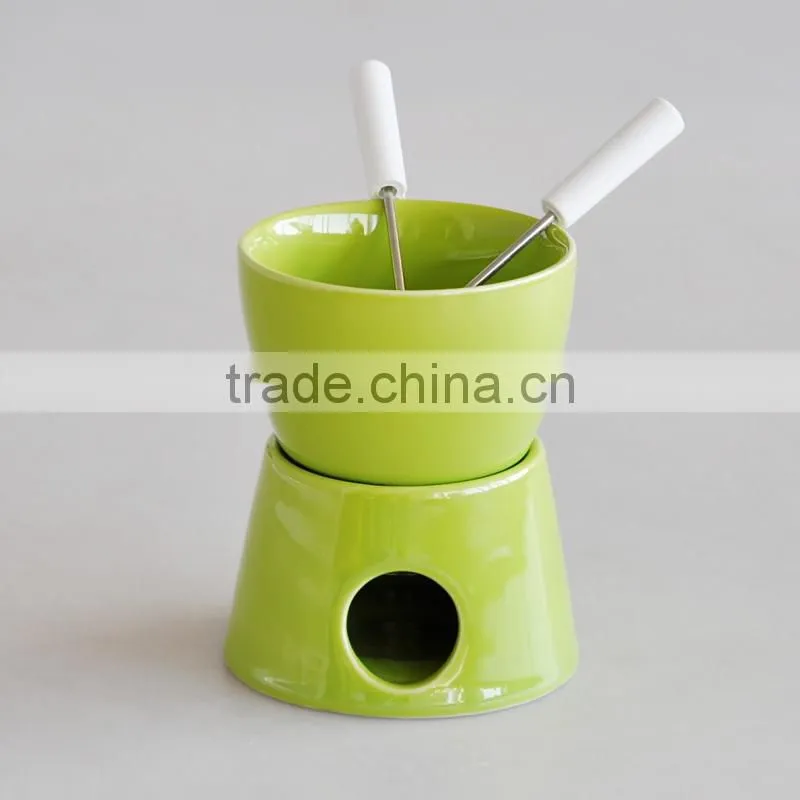 Ceramic Fondue Set in Solid Color, Heart Shape Fondue Set with Forks