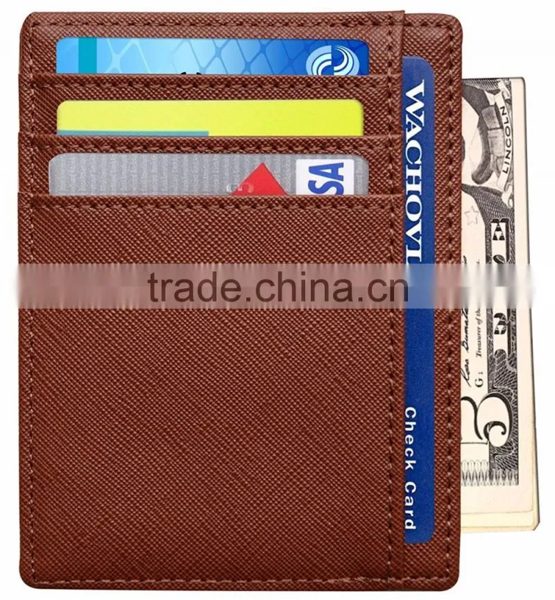 RFID Wallet Mens Slim Leather RFID Blocking Front Pocket Wallet Thin Card Holder