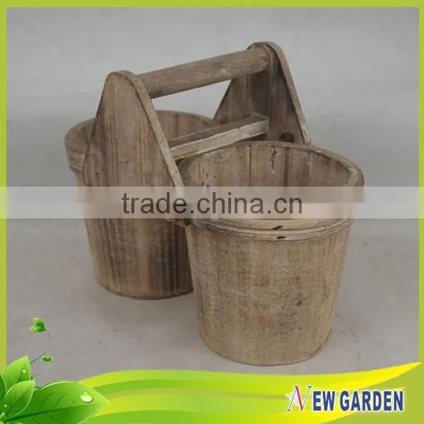 Elegant Handmade Indoor And Outdoor Wood Split Pot Planter With Handle