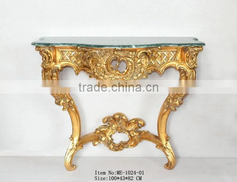 Green Marble Baroque Wall Cleat 2 leg Console Tables