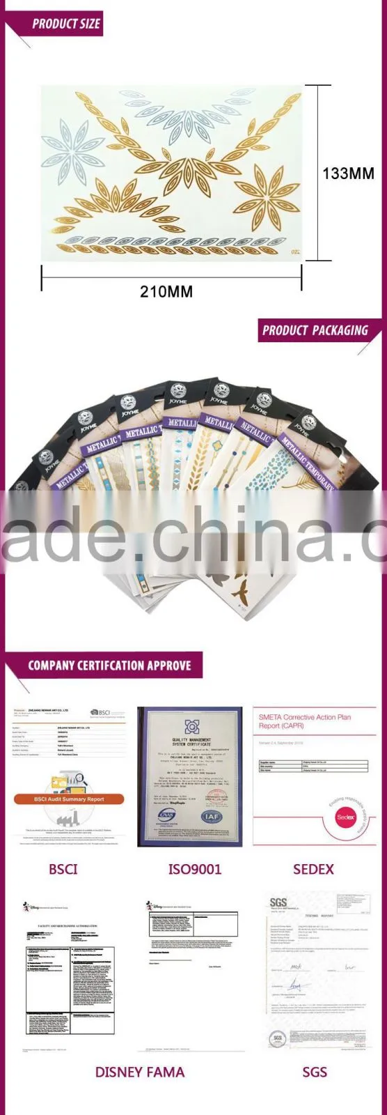 Waterproof Body Safe Metal Jewel Temporary Tattoo Sticker