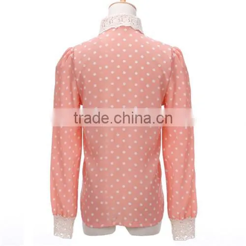 2015 New European Style Blusas feminina Office Lady Lace Blouses Casual Chiffon Blouse Women Shirt Long Sleeve Casual Shirts