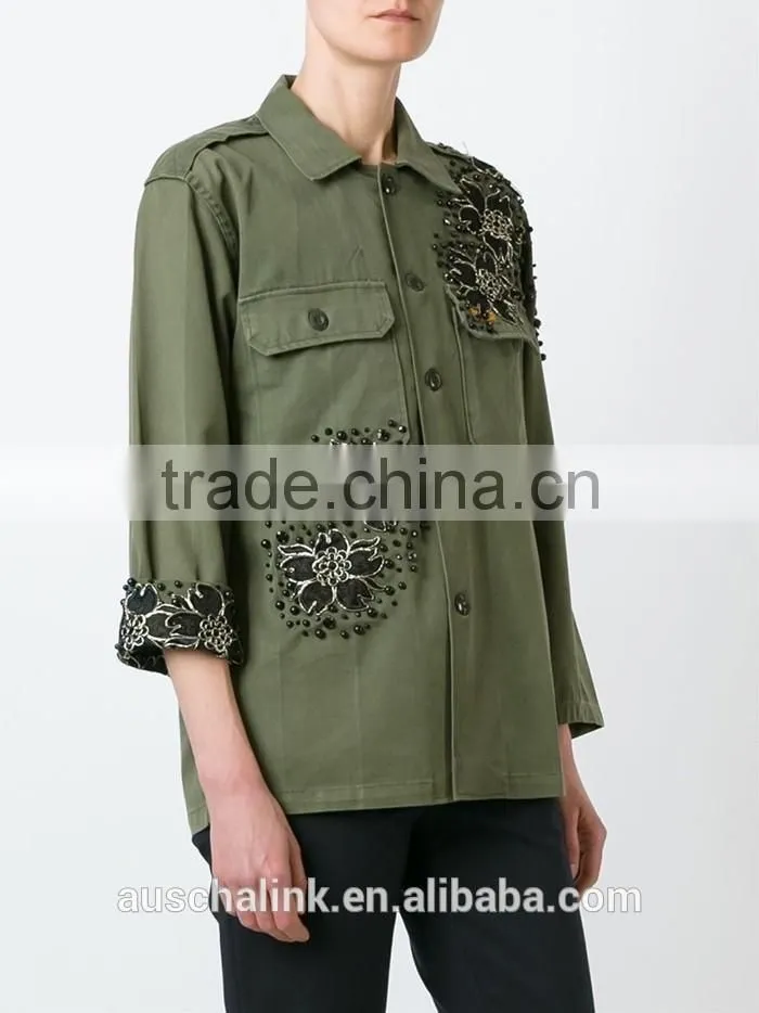 100% cotton women military olive green jacket customized