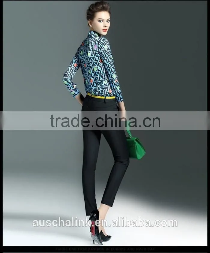latest western long sleeve lapel print shirt design for women