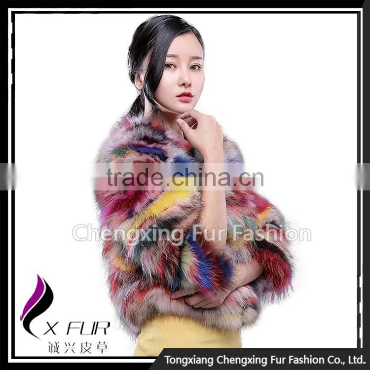 CX-G-A-227 Colorful Short Design Knitted Lady Fox Fur Coat