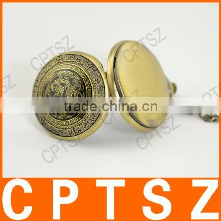 Classical Bronze Polish Men Quartz Pocket Watch with Pendant Chain