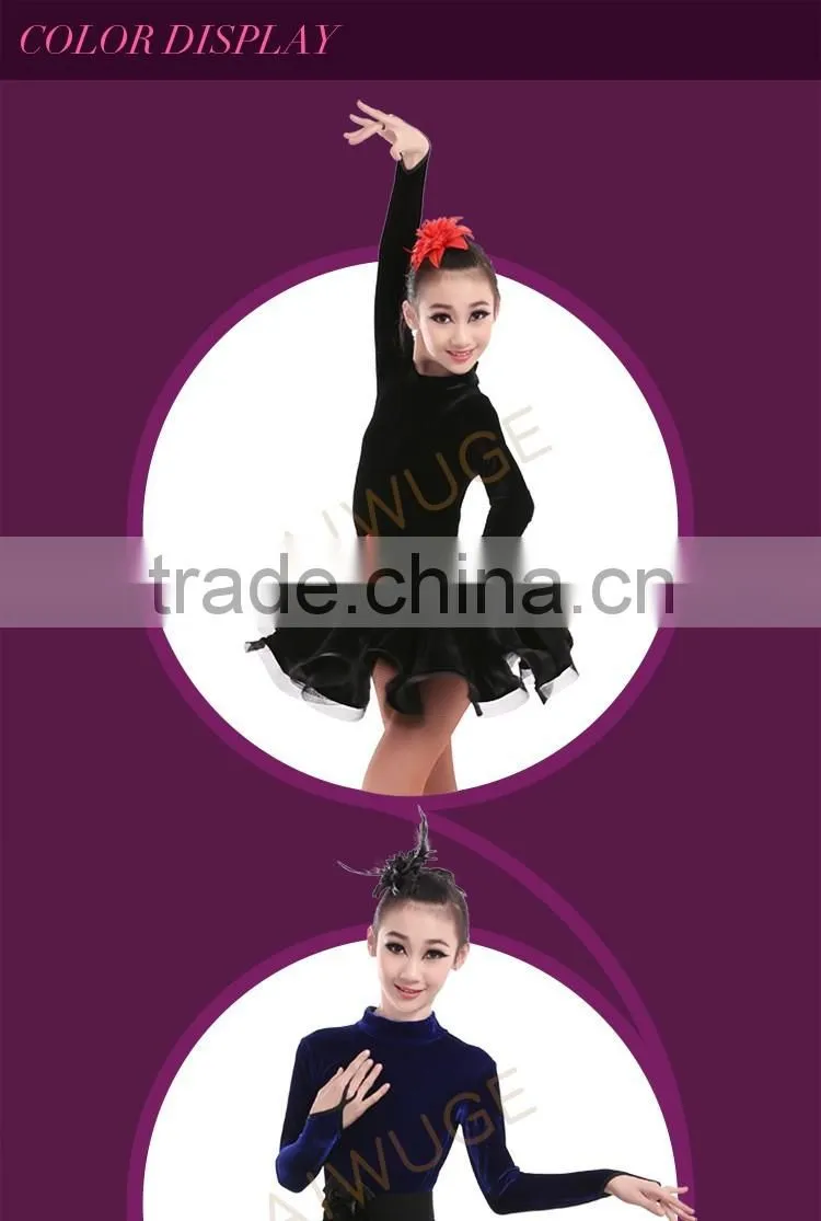 Girls Velvet Turtleneck Long Sleeve Dance Latin Dresses Children Ballroom Dance Competition Dresses