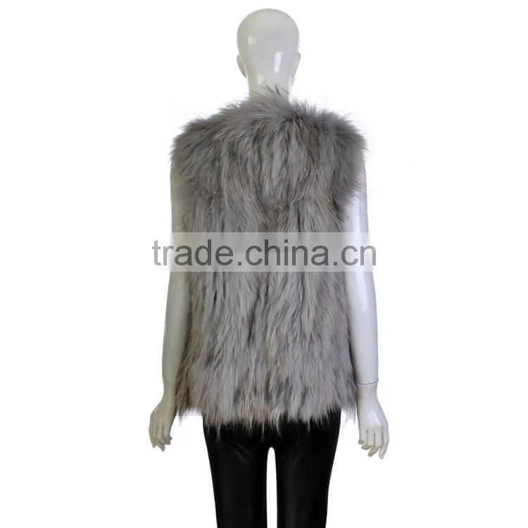 YR726 Chongfu China New Arrival Geuine Raccoon Knit Fur Vest/Women Fur Vest OME