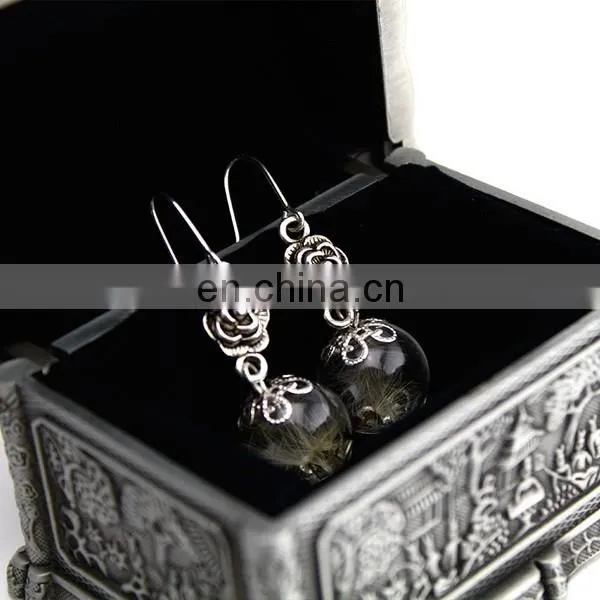 Hot sell glass ball dandelion seeds vintage flower metal plant pendant unique earrings