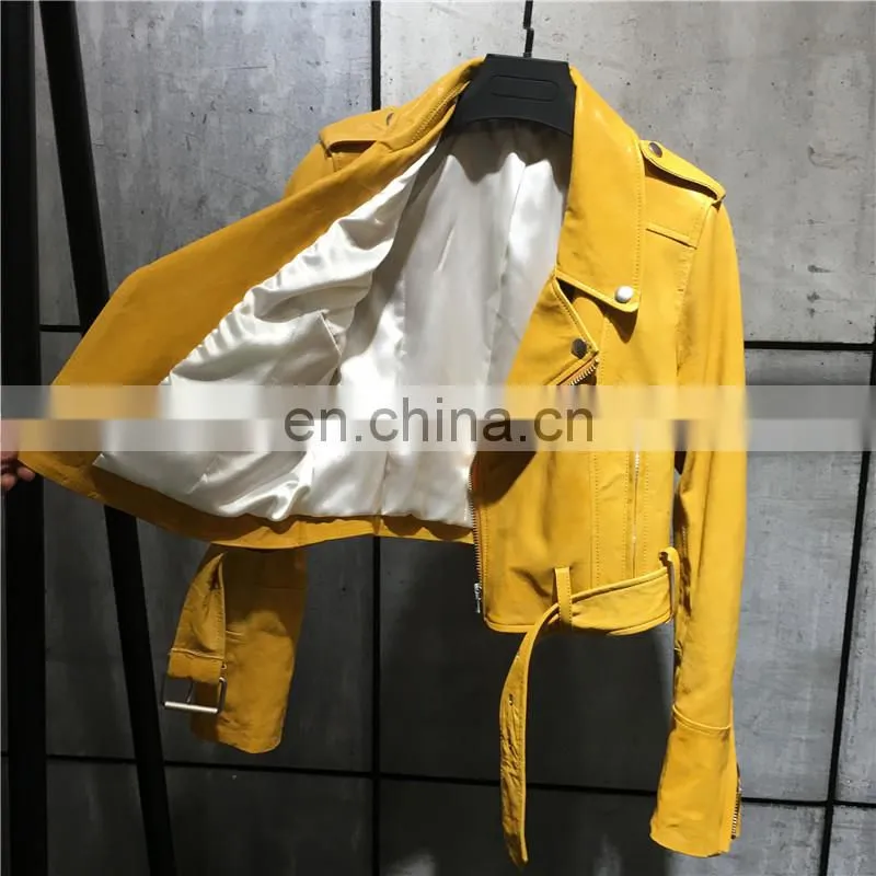 New Fashion Zipper Short Slim Leather Jacket Suppliers Genuine Womens Leather Jacket
