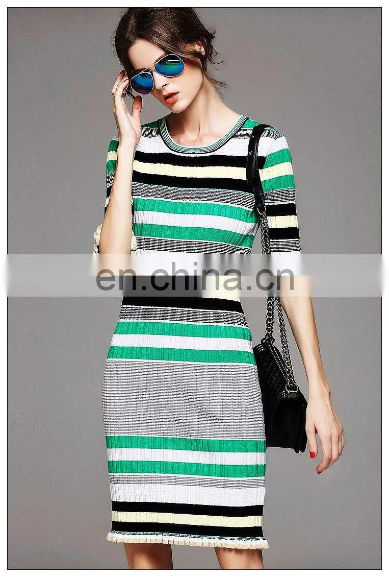 Ladies high quality stylish stripe dress half sleeve spring new dress