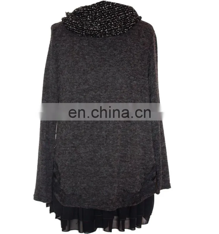 women tunic pure color pleated shirt with embroidery high neck winter causal tunic tops