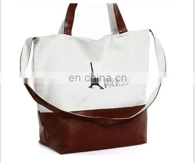 Paris mark double using Cheap durable canvas Satchel handbag