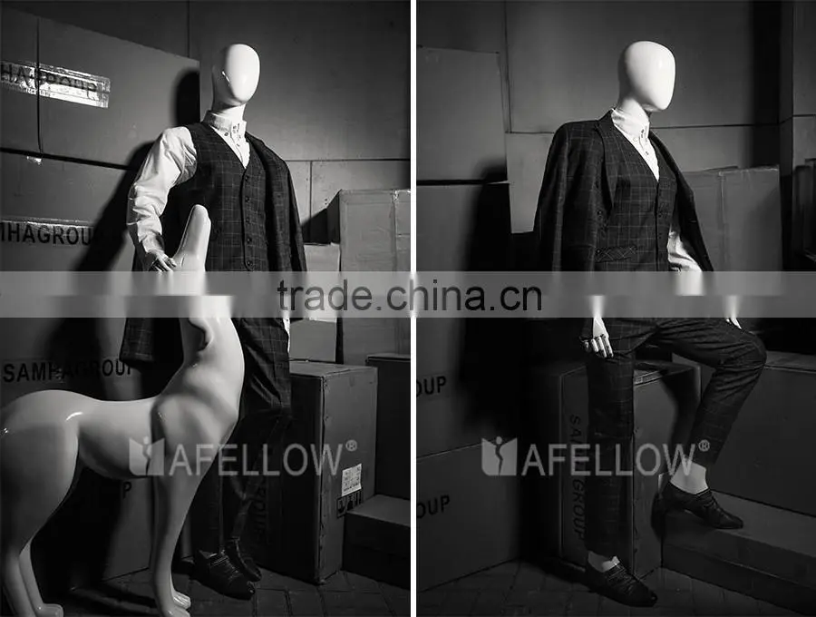fiberglass glossy white male egg head movable mannequins