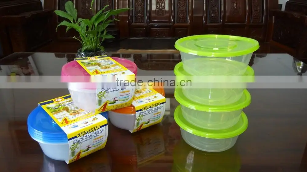 Supermarket set of 4 pcs round plastic food storage container / food storage box 650ml