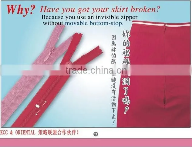 high quality KCC invisible close-end nylon zipper