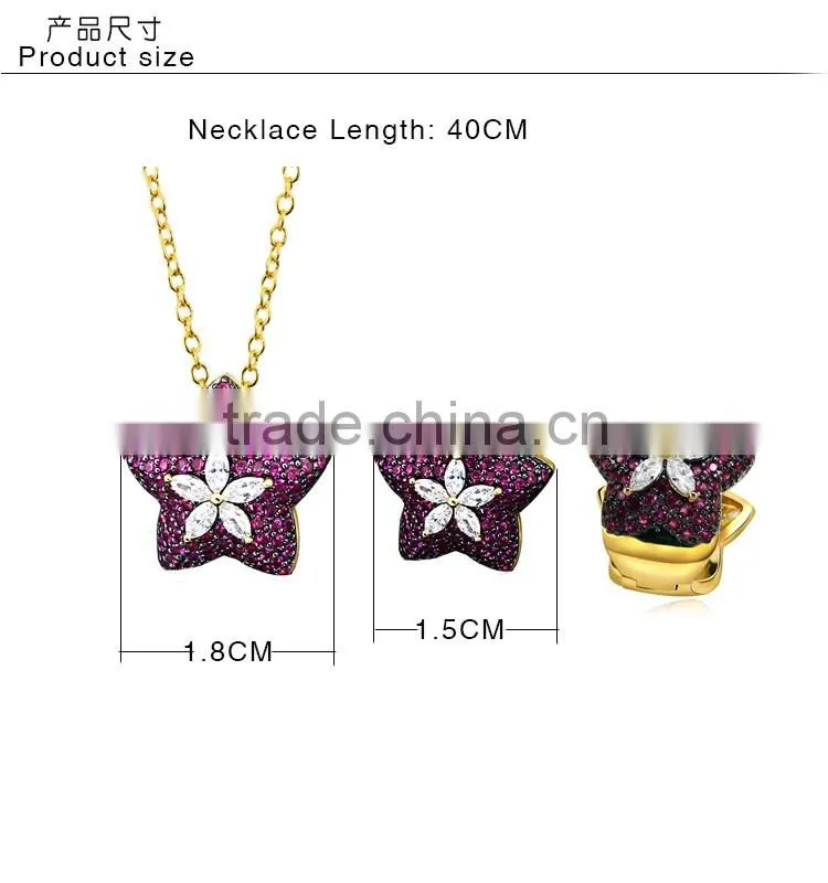 Latest Trend Cocktail Party Colorful Red Cubic Zirconia Star Fancy Jewellery Set