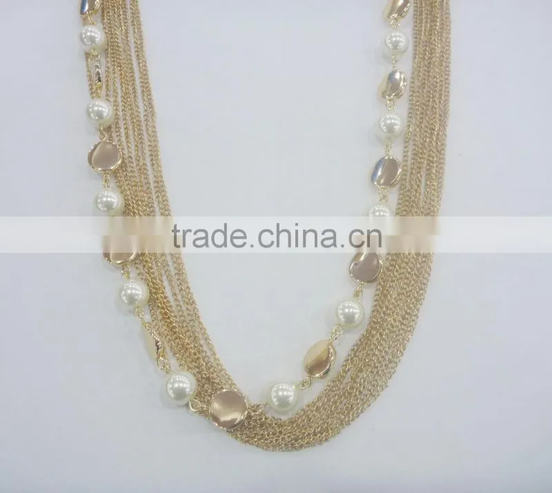 FASHION MULTI ROW CHAIN GLASS PEARL BEADED NECKLACE EARRING SET