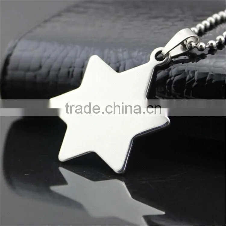 Wholesale double-side polishing stainless steel six point star necklace