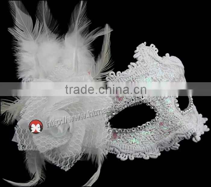 High quality beautiful half face artificial fabric rose flower party feather mask