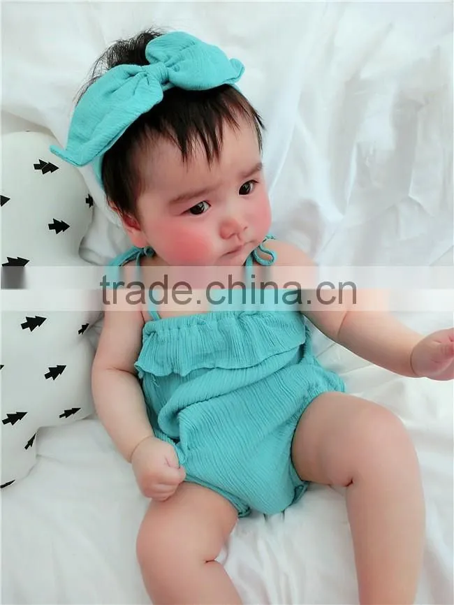 2016 Summer Baby Infant Children's Clothing Baby Girl Clothes Sling Pure Color Jmpsuit Ruffle Cotton Rompers