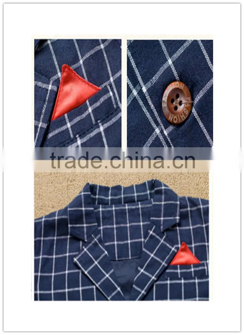 2016 spring and autumn handsome boys clothing set nevy blue plaid style 3 pieces sets baby boy clothes suit
