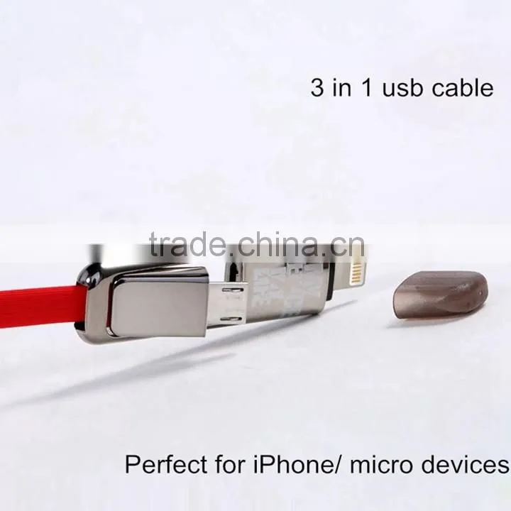 Fast speed 2 in 1 charging cable 1M TPE Copper Core 2.1A usb data cable for iPhone/micro device