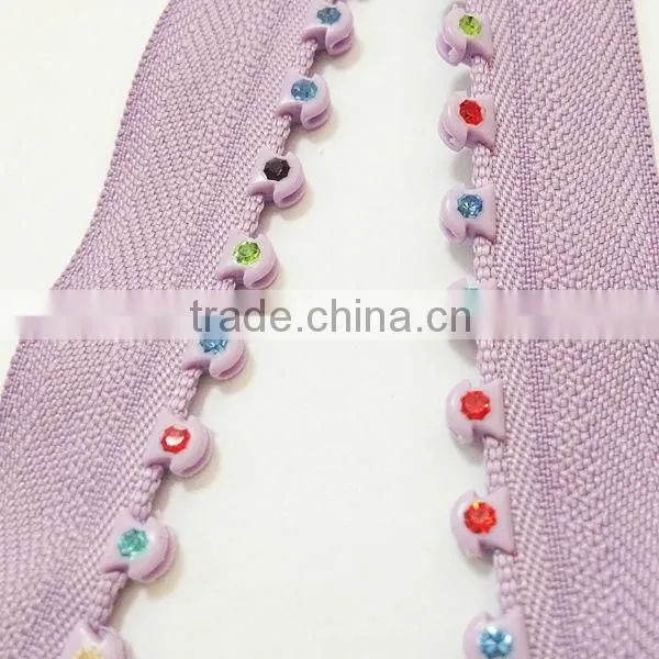 5# rhinestone zipper with colourful stone wholesale or retail in wenzhou