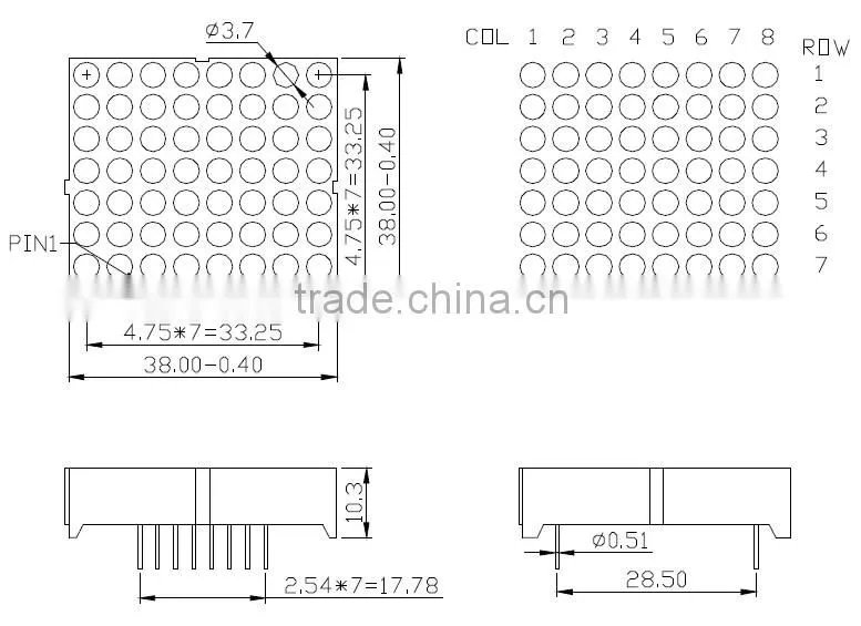 NEWSHINE FND Dip Series XH-12088 15088 3.75mm Pixel Pitch 3MM Dot Matrix LED Display 8*8