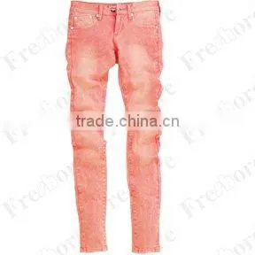 Lady's denim jeans JS-10906# bleach orange