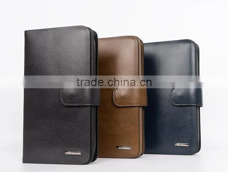 Brown Smooth Leather Men's Carrying Wallet Case Clutch Cell Phone Zippered Pouch