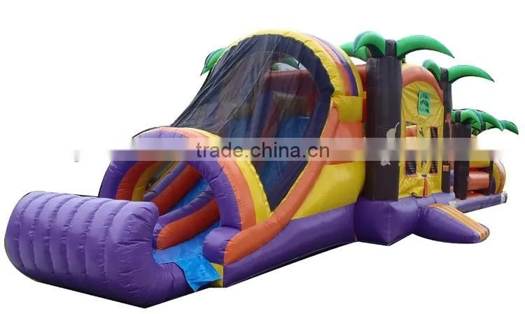 jungle inflatable bouncy house double-lane slide combo obstacle course racing game