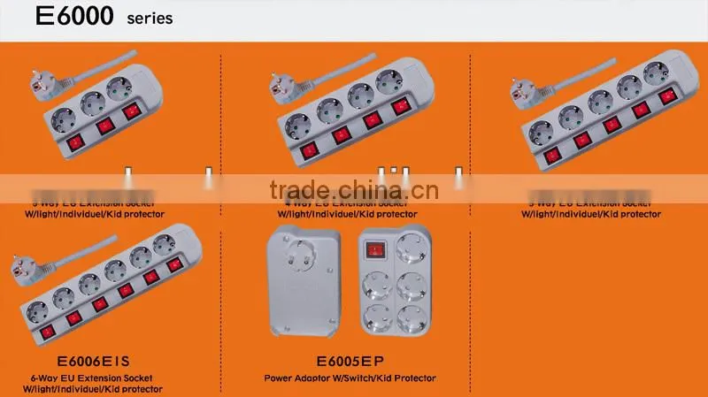 European style 4 way extension power strip with individual switch (E6004EIS)