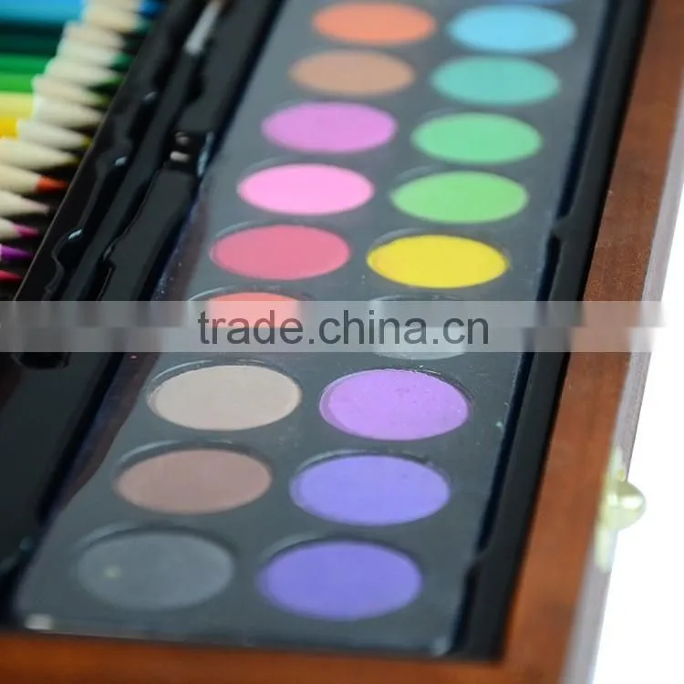 wooden box coloring set with 3 layers of 91pcs