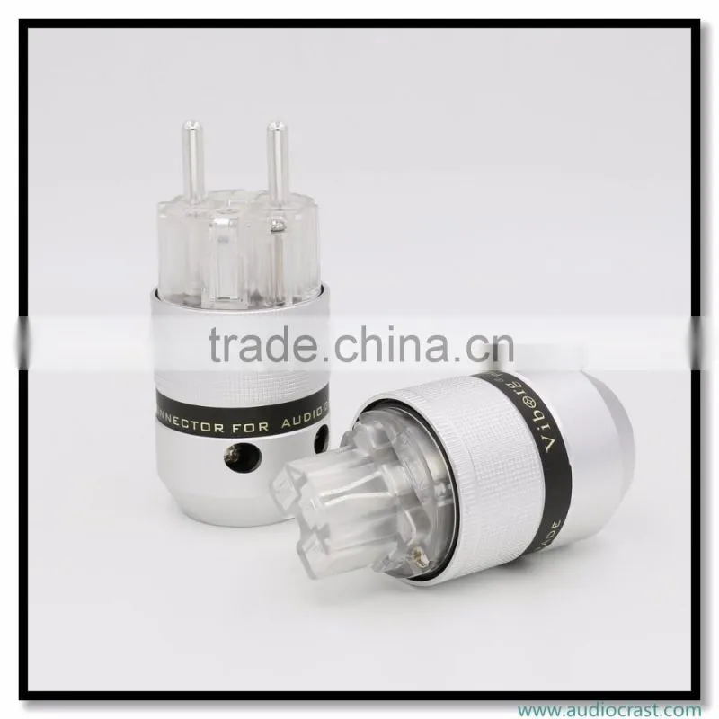 OEM/ODM Viborg Audio Aluminum Silver Plated Schuko European Power Plug Male EU Connector+IEC Female Connector