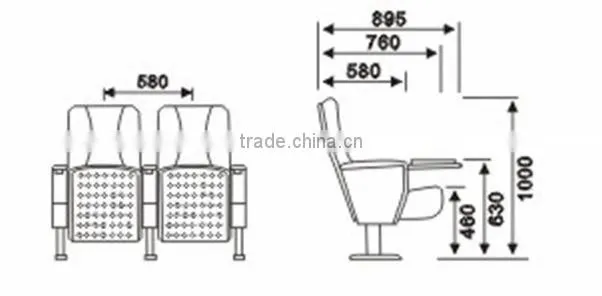 High quality fabric thetre auditorium chair with writing pad