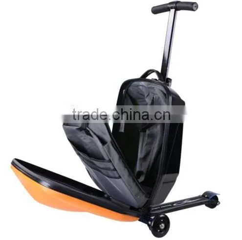 Multi Function orange color business roller scooter suitcase