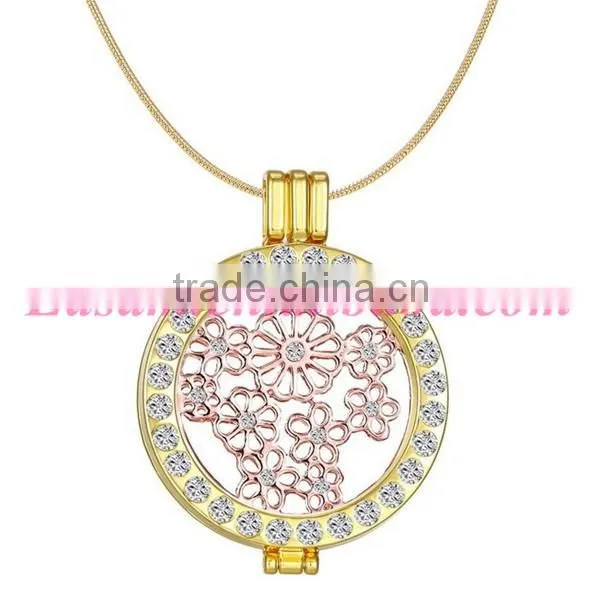 New arrival coin series hollow flower pendant locket neckalce